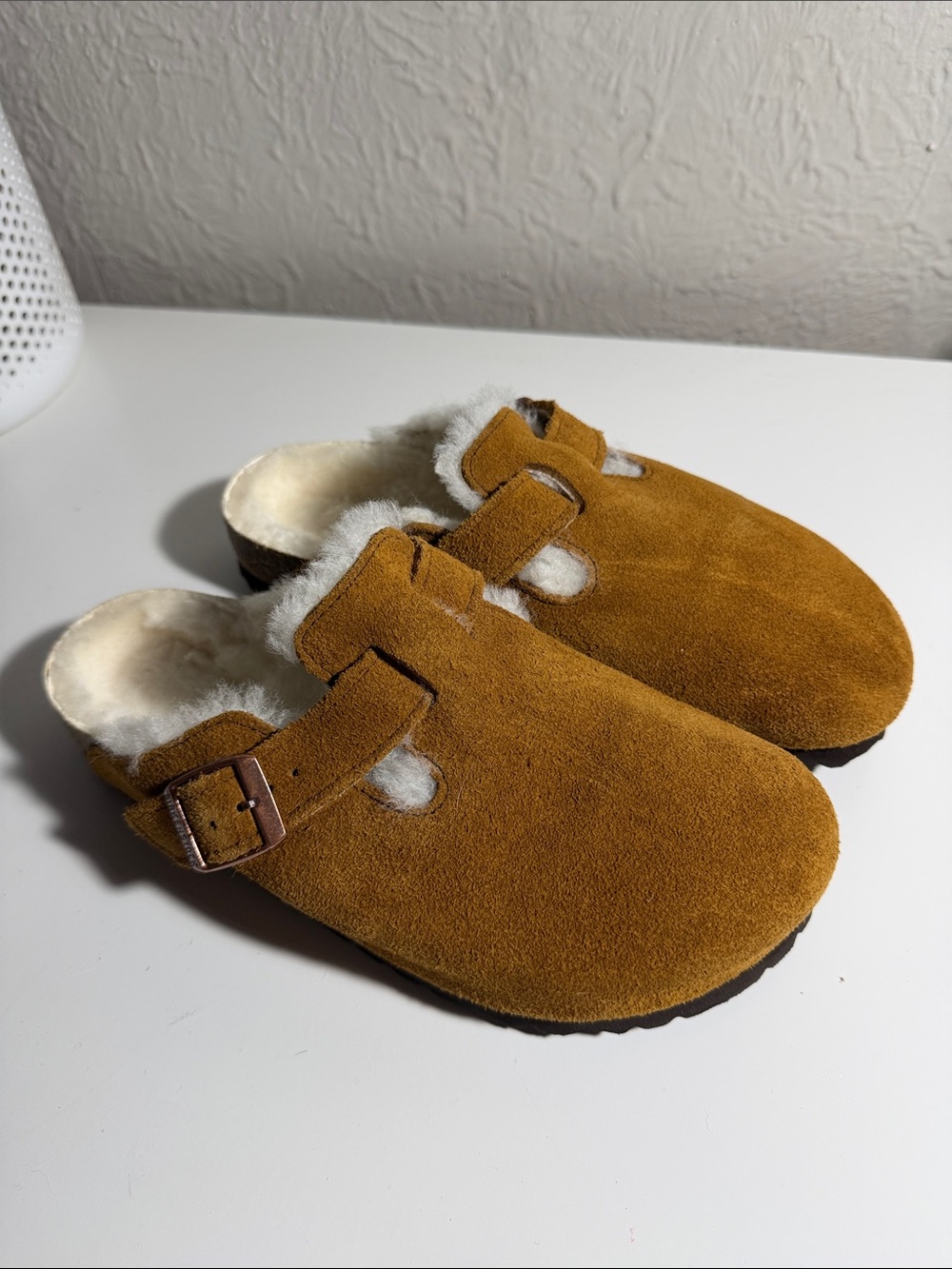 Birkenstock  Shearling-Lined Suede Clogs - Mustard Brown